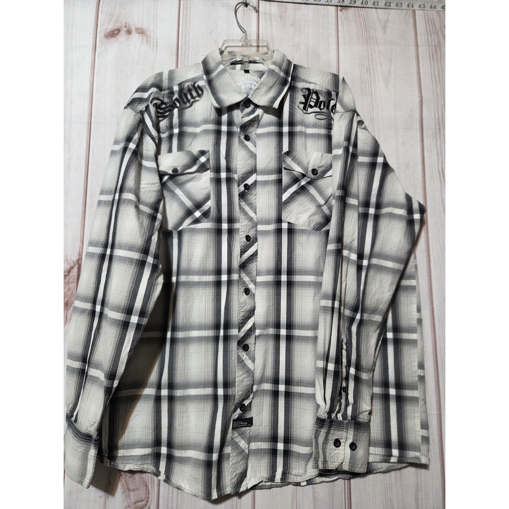 Southpole Mens XXL‎ Grey Black Embroidered Button Down Shirt Premium Edition